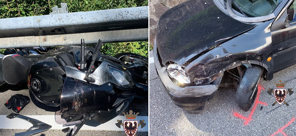 Foto Federazione dei vigili del fuoco volontari del Trentino – corpo vv.f. di Primiero Grave incidente moto-auto: centauro di 26 anni elitrasportato al Santa Chiara