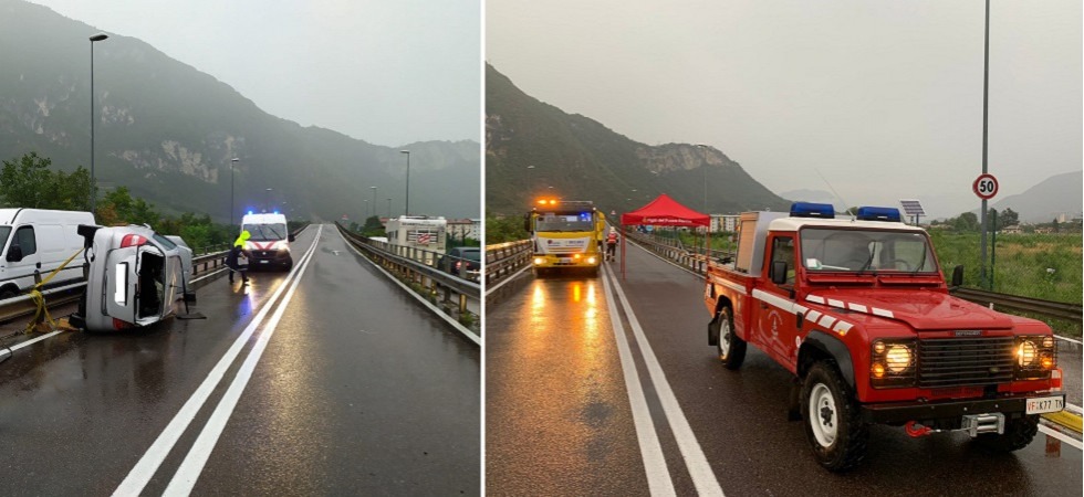 Perde il controllo dell'auto, sbatte contro il guardrail e si rovescia in mezzo alla statale: soccorso un 67enne