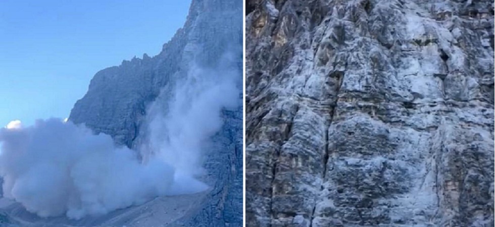 Crollo di grandi dimensioni e enorme nube di fumo sulle Dolomiti