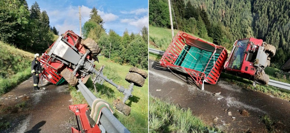 Perde il controllo del mezzo agricolo, esce di strada e si ribalta