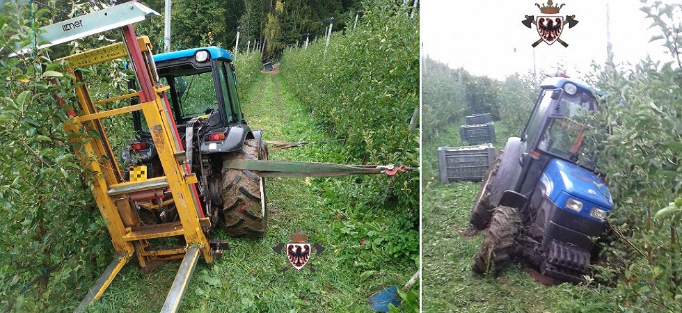 Il trattore rischia di ribaltarsi durante i lavori in campagna: momenti di paura in Val di Non