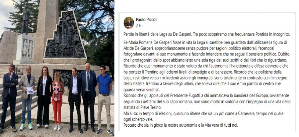Degasperi usato dal centrodestra, Piccoli: “Se la figlia Maria Romana fosse in vita la Lega si sarebbe ben guardata