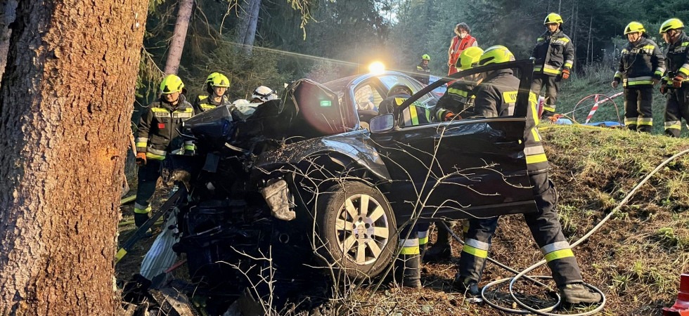 Terribile schianto contro un albero: grave il conducente dell'auto, liberato dalle lamiere con le pinze idrauliche