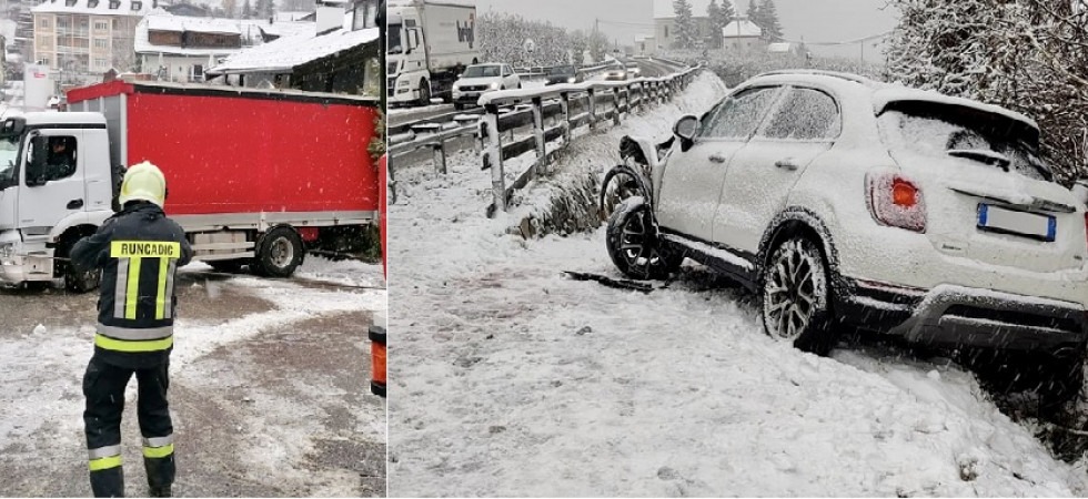 Neve sulle strade, mezzi pesanti bloccati e diversi incidenti
