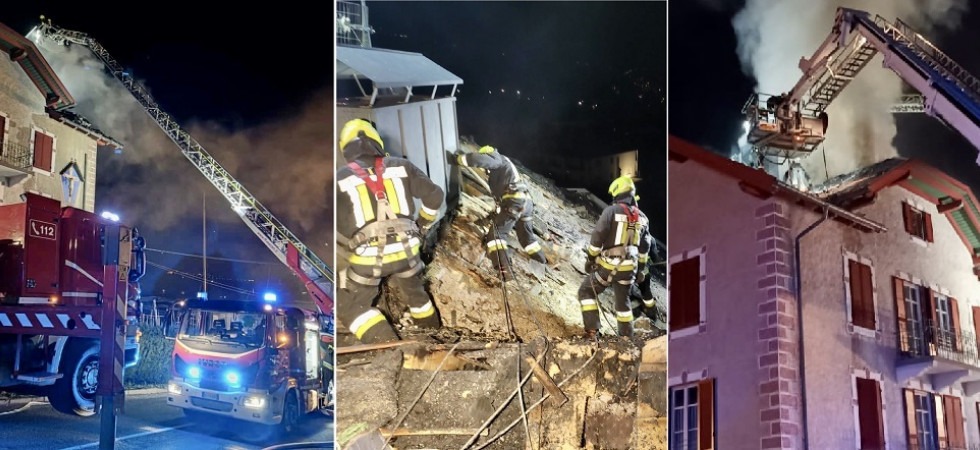 Fiamme in un'abitazione, il tetto aperto in più parti per spegnere l'incendio