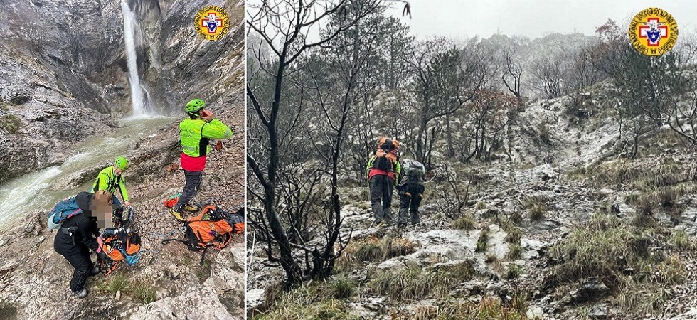 Supera una cascata ma dopo le piogge il torrente s'ingrossa e l'escursionista rimane bloccata