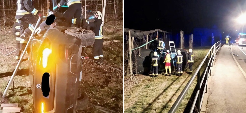 Esce di strada e l'auto si rovescia in un frutteto: paura in piena notte ad Egna