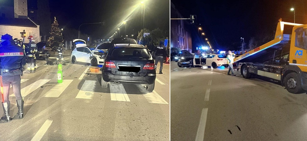 Schianto nella notte, quattro auto coinvolte: una persona è stata trasportata in ospedale