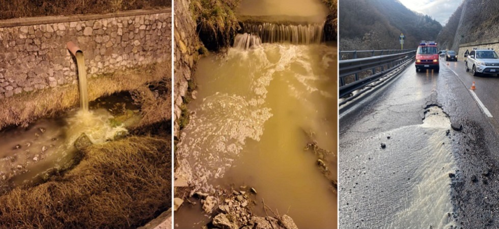 Si rompe la fognatura e cede l'asfalto della Gardesana: il sistema deviato nel torrente per i lavori di ripristino
