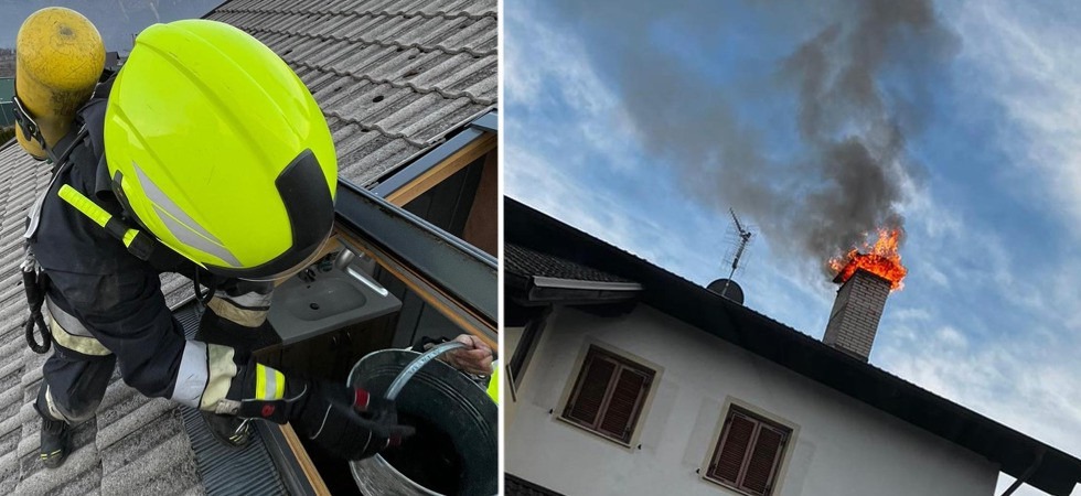 L'incendio scoppia improvvisamente, le fiamme avvolgono il camino di una casa: l'intervento dei vigili del fuoco