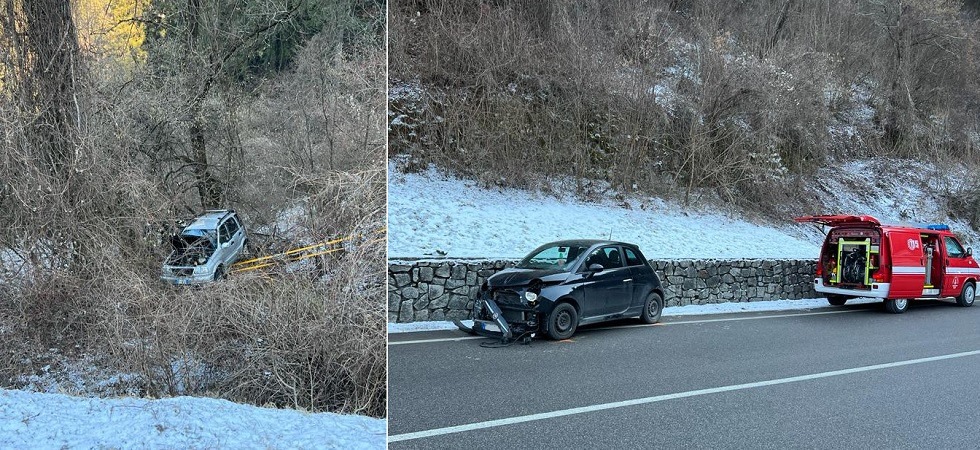 Perde il controllo dell'auto e si schianta contro un muro: un'altra conducente si distrae e finisce in un dirupo