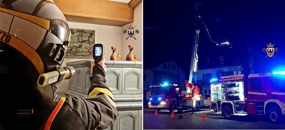 Foto: Federazione dei Corpi Vigili del Fuoco Volontari Provincia autonoma Trento Incendio dalla canna fumaria, a dare l'allarme il vicino di casa: i pompieri in azione