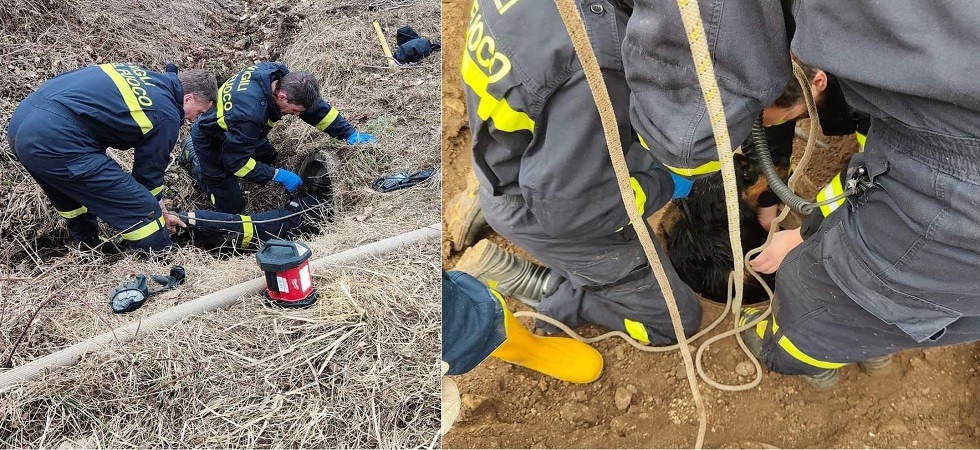 Entra in un tubo e precipita in un pozzetto rimanendo bloccato in acqua e fango