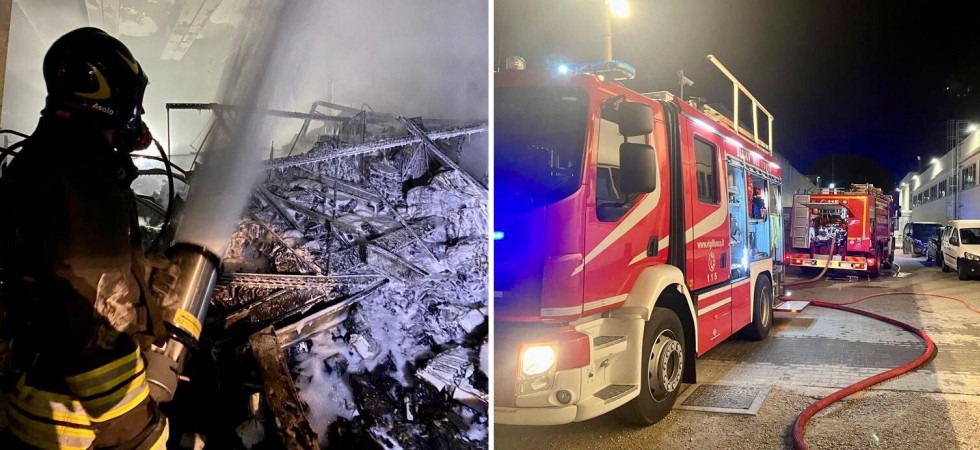 Le fiamme devastano il deposito di un'azienda