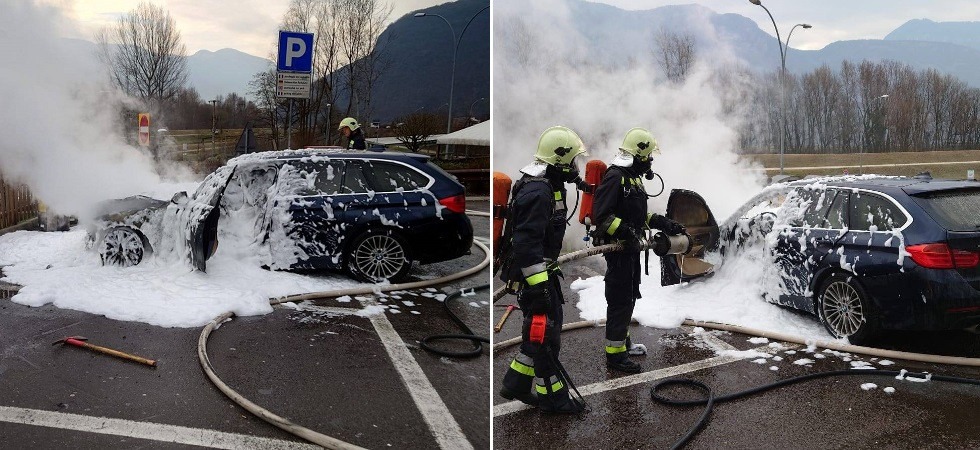 Una macchina prende fuoco nell'area di servizio, paura sull'A22: l'intervento dei vigili del fuoco