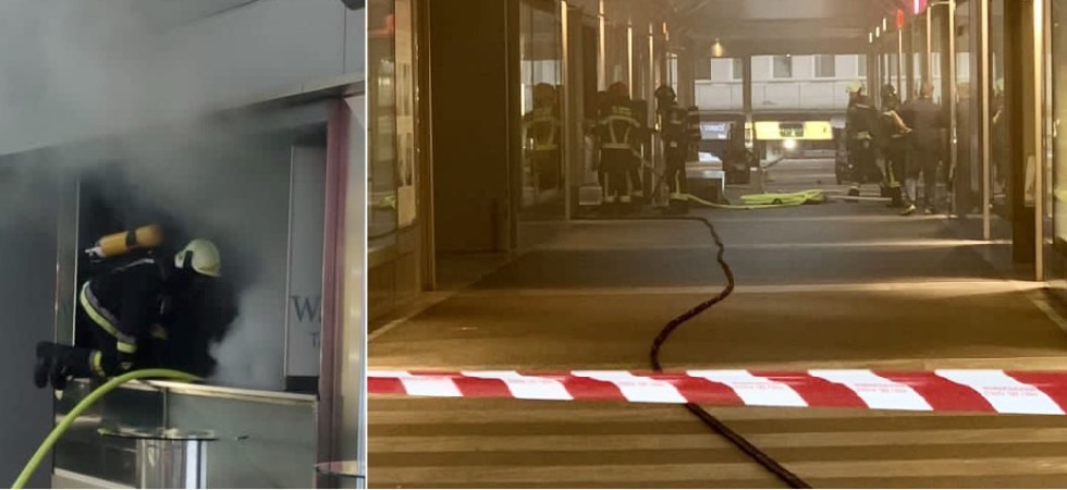 In fiamme il frigo di un ristorante, una grossa quantità di fumo riempie la galleria commerciale