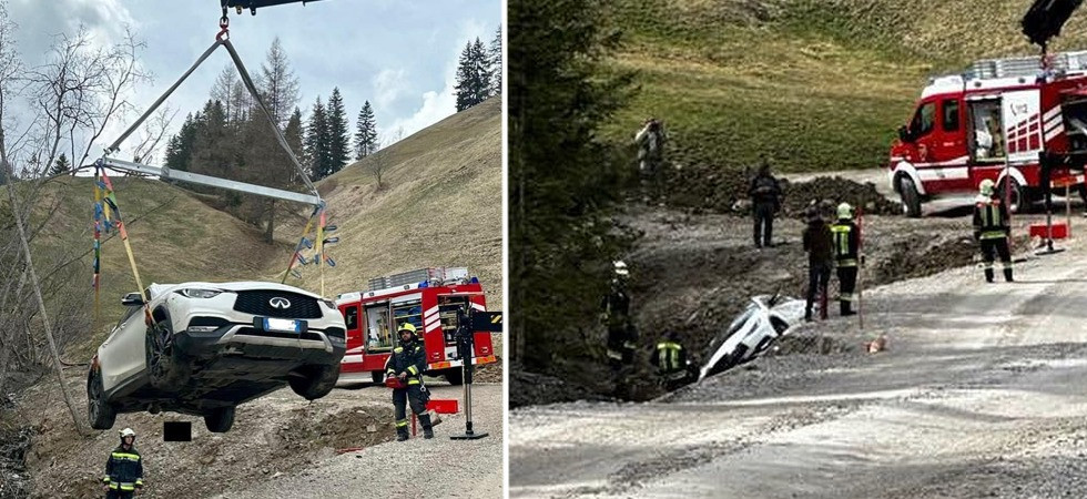 Perde il controllo dell'auto e finisce in una 'scarpata': pompieri in azione con l'autogrù