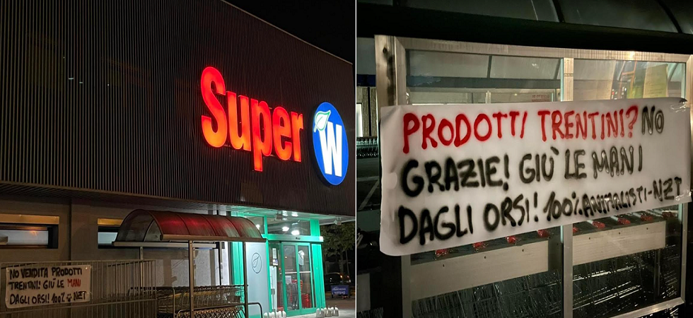 A Belluno gli striscioni contro il Trentino di Fugatti davanti ai supermercati: Boicottiamo i loro prodotti''