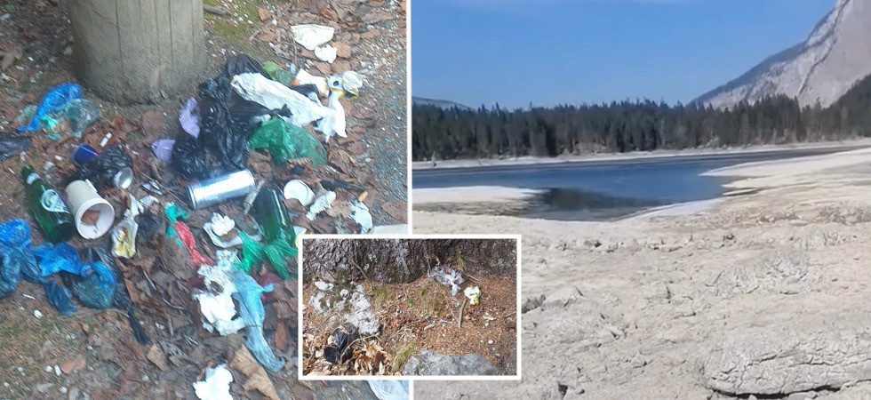 "Spazzatura e sacchetti con deiezioni di cani abbandonati vicino al lago di Tovel"
