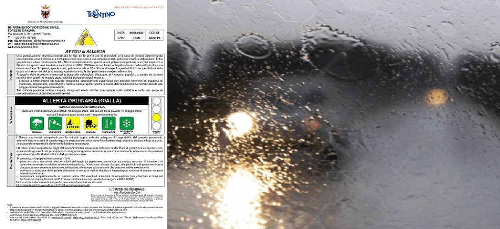 Maltempo, scatta l'allerta gialla in Trentino: “Localmente previsti accumuli superiori a 80 millimetri di pioggia”