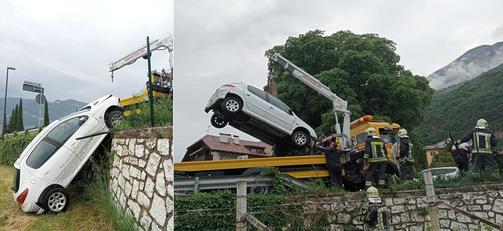 Perde il controllo dell'auto, esce di strada e precipita in un vigneto
