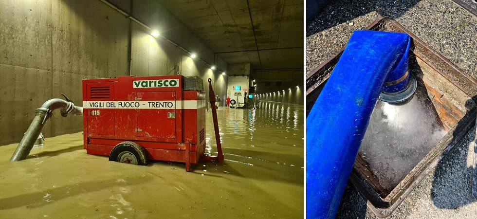 Alluvione in Emilia Romagna, operatori trentini al lavoro per liberare dall'acqua un parcheggio sotterraneo di 8mila metri