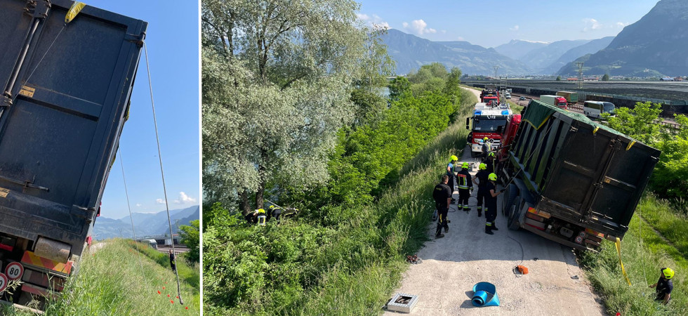 Camion si avventura sulla strada di campagna ma rischia di ribaltarsi: intervengono i vigili del fuoco