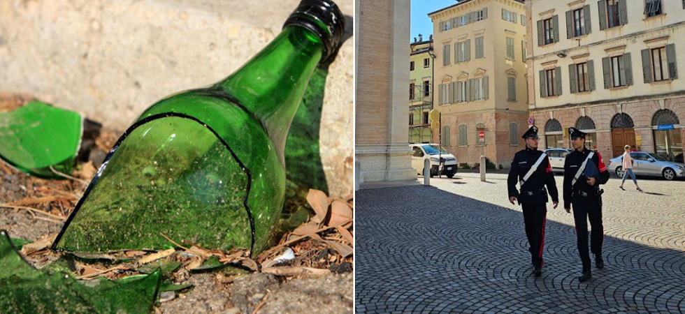 Spacca bottiglie in serie e all'arrivo dei carabinieri li insulta e sferra un pugno in faccia ad uno di loro: arrestato