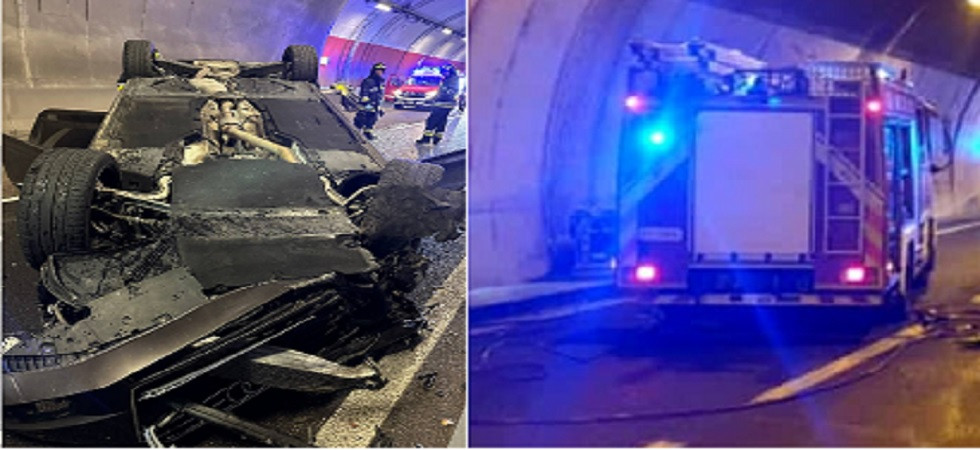 Violento schianto in galleria, una persona coinvolta: l'auto si è ribaltata