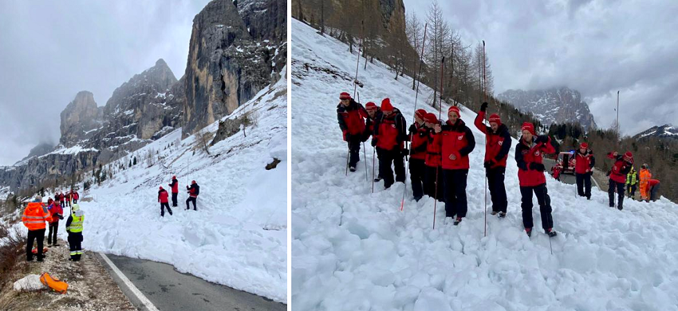 Prima il distacco e poi la valanga sommerge la statale per Passo Gardena