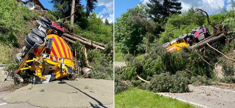 Pauroso incidente, la betoniera esce di strada e precipita abbattendo gli alberi: l'intervento dei vigili del fuoco