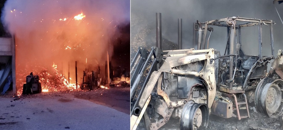 Momenti di paura all'alba, le fiamme avvolgono il deposito di un'azienda: 3 mezzi da lavoro distrutti