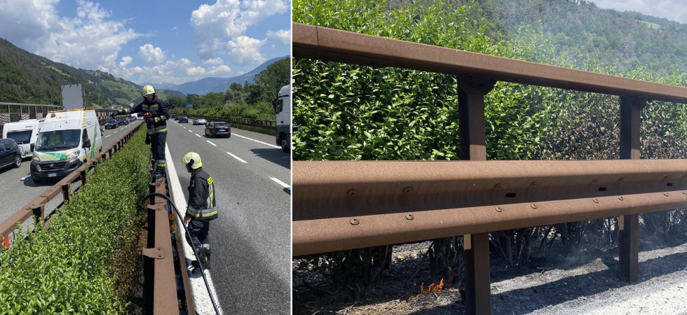 Fumo e fiamme in A22, ad andare a fuoco la siepe che separa i sensi di marcia: l'intervento dei vigili del fuoco
