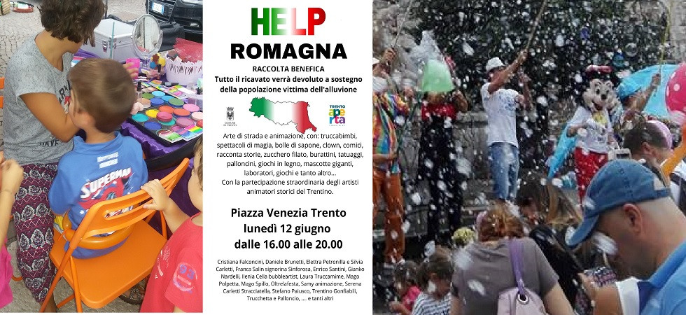 "Help Romagna", dagli artisti di strada ai clown: tutti ai giardini di piazza Venezia a Trento per raccogliere fondi in