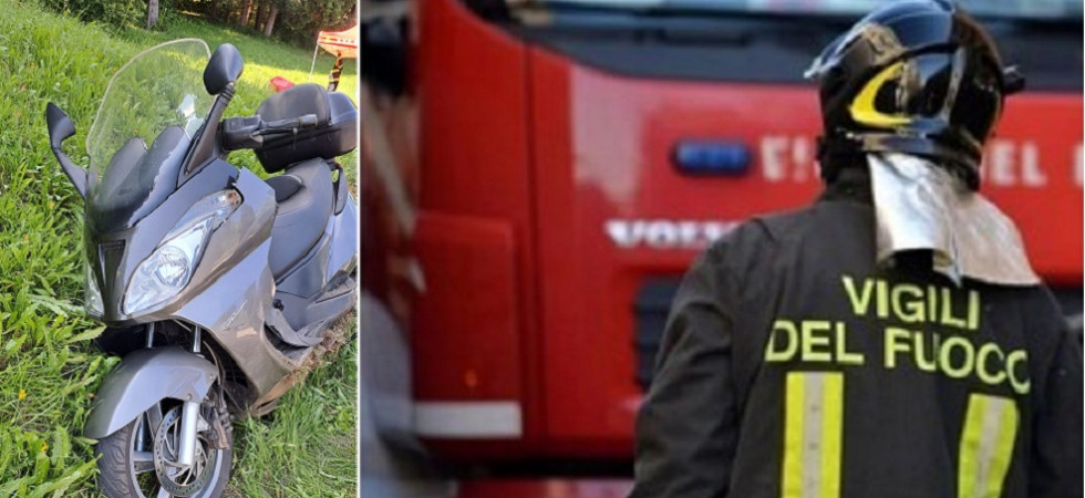 I freni si surriscaldano e la moto con a bordo una coppia finisce nel prato