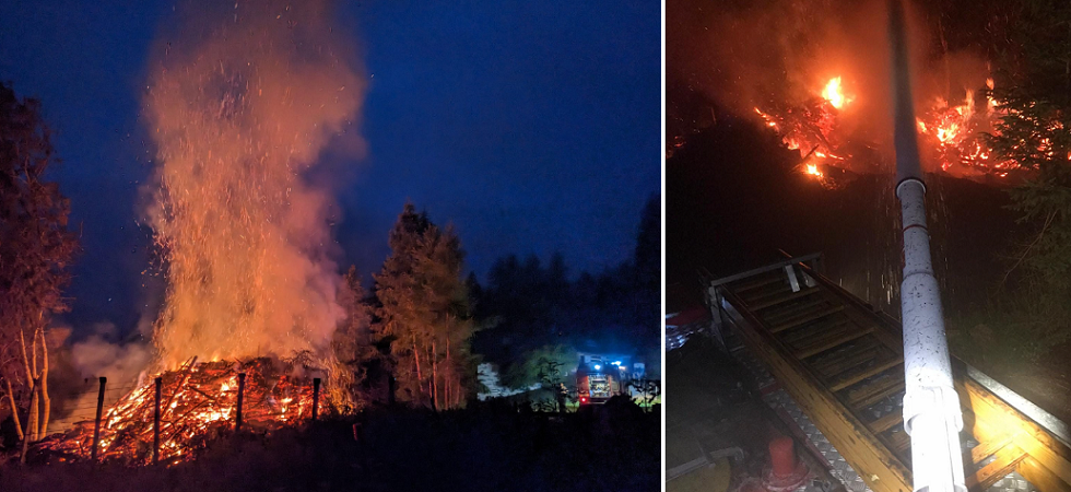 Fiamme altissime nel bosco, va a fuoco una grande catasta di legna: messe al sicuro cascine e bosco