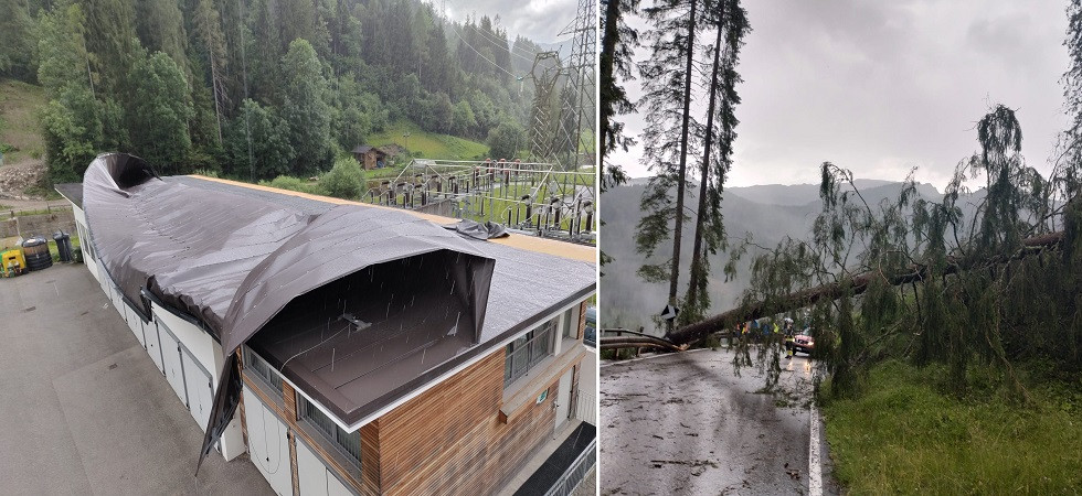 Le raffiche di vento strappano la copertura di un edificio a pochi metri dalla centrale elettrica