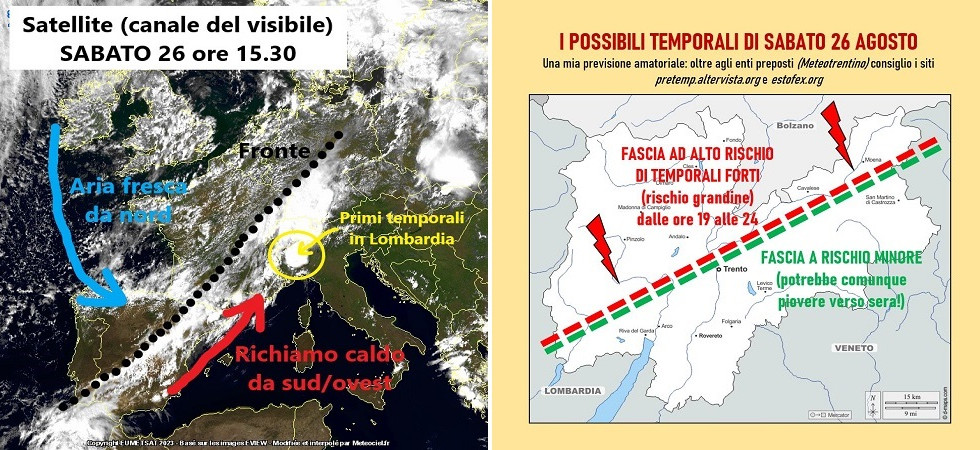 Temporali, ecco quando sono previsti i rovesci in Trentino: “Alto rischio di grandinate anche a grano medio (fino a 5