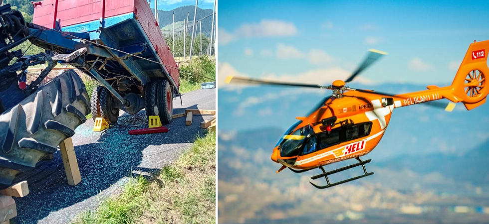 Trattore si ribalta e l'uomo alla guida resta incastrato: i vigili del fuoco usano i sacchi di sollevamento per soccorrerlo