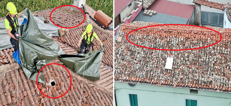Grandine come palle da tennis, le tegole si sfasciano e i tetti vengono bucherellati