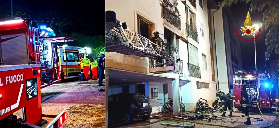 Fumo e fiamme in un condominio, paura nella notte