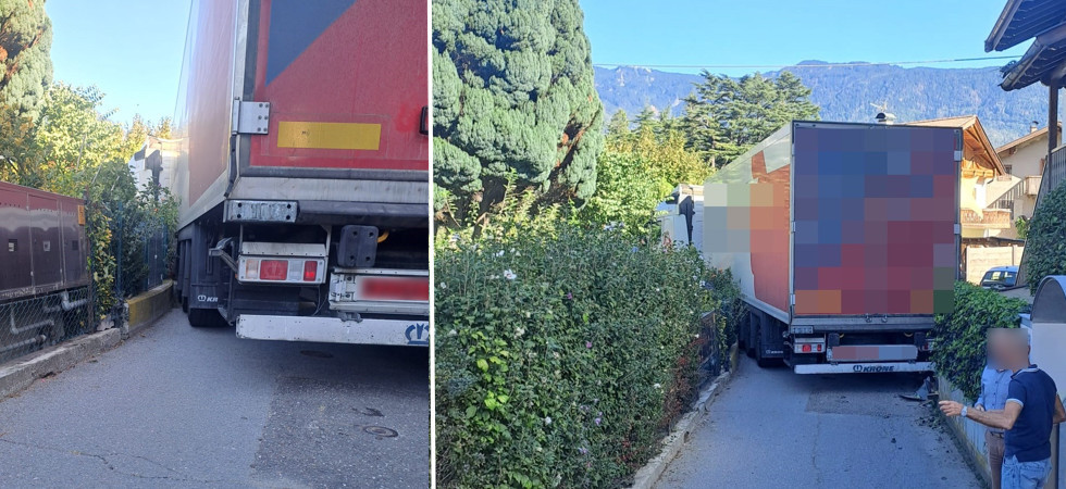 Sbaglia strada con il camion e il mezzo pesante rimane bloccato in curva: l'intervento dei vigili del fuoco