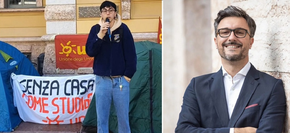Azione con gli universitari che non trovano casa: "Appoggiamo le proteste" e lancia una serie di proposte dal trasporto