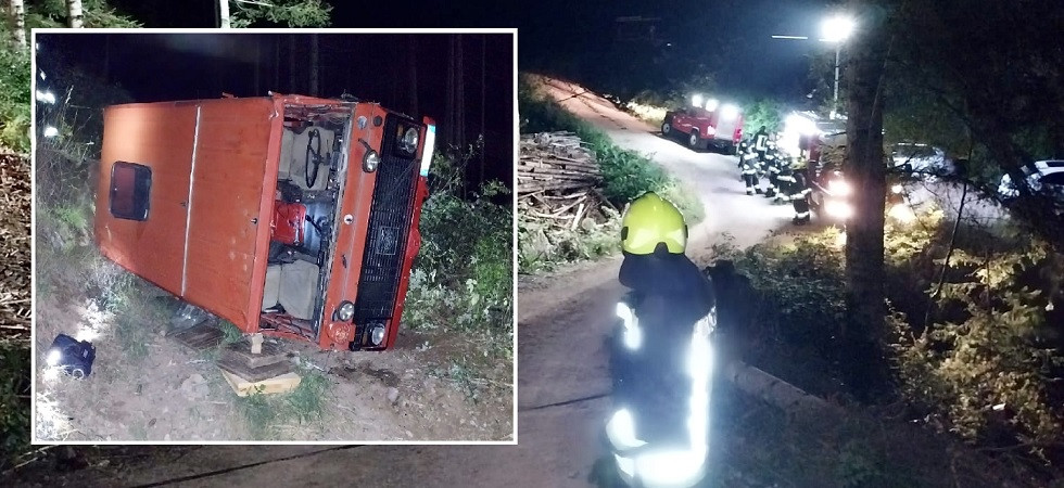 Tremendo incidente nella notte, perde il controllo del mezzo e si ribalta nel bosco