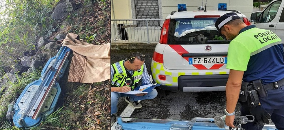 Furto in un cantiere edile, la polizia locale grazie alle telecamere rintraccia il ladro e trova in un bosco l'attrezzatura