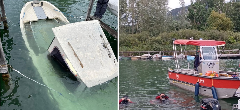La barca finisce sott'acqua, sul posto i vigili del fuoco