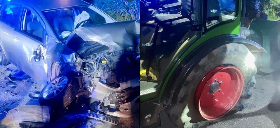 Violento schianto trattore - auto, una persona è rimasta ferita