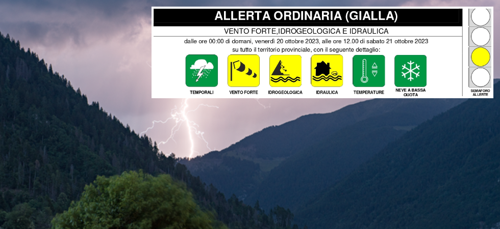Maltempo, scatta l’allerta meteo in Trentino: “Precipitazioni intense e forti raffiche di vento in arrivo”