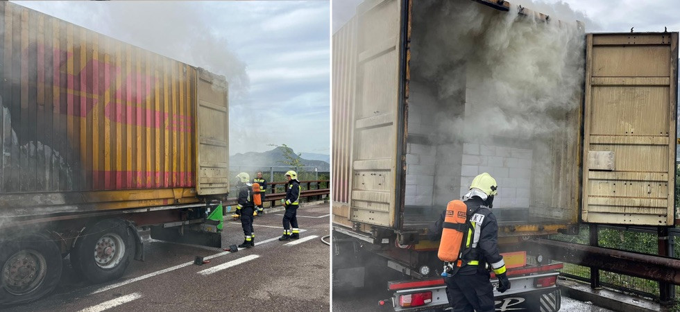 Mezzo pesante in fiamme sulla A22: vigili del fuoco in azione