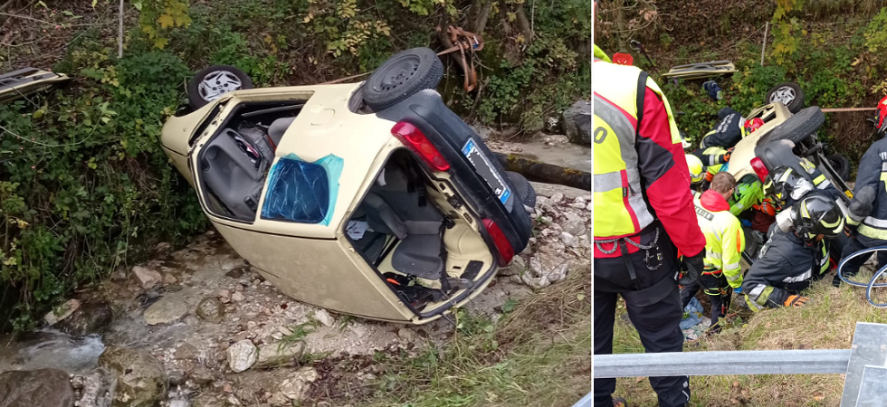 Auto esce di strada e vola dentro il torrente ribaltandosi: estratta dal veicolo una donna